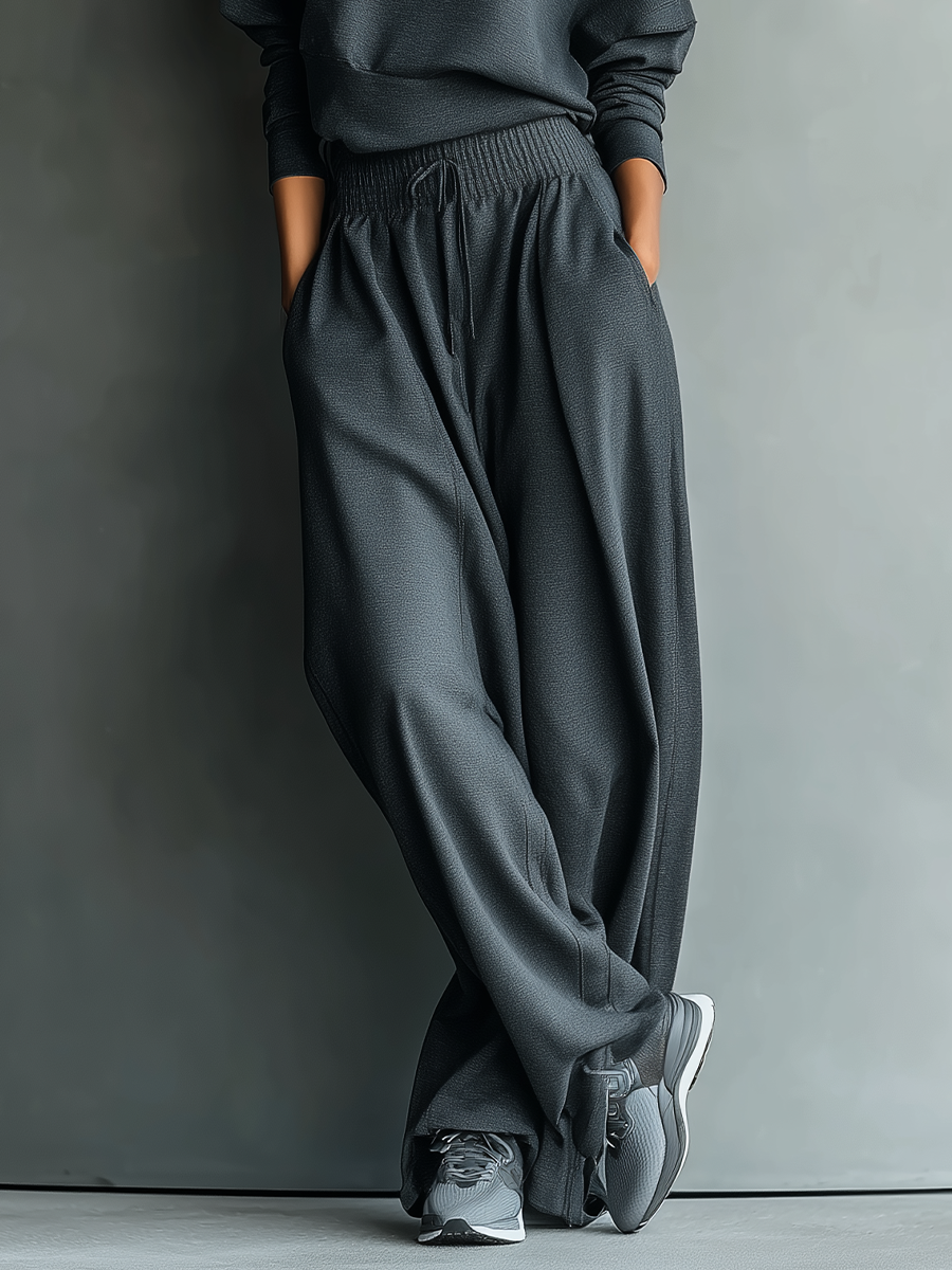 CONJUNTO DE PUNTO CON CUELLO ALTO Y PANTALÓN DE PIERNA ANCHA