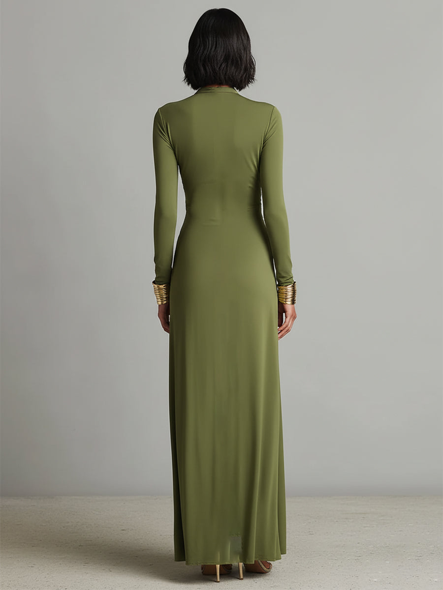 VESTIDO LARGO DE SEDA CON ESCOTE EN V