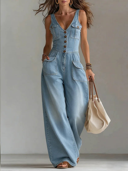 Mono Denim Elegante de Pernera Ancha